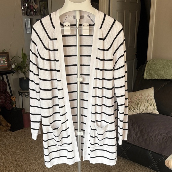 Evolution Sweaters - Evolution Striped White and Black Women's cardigan SZ L